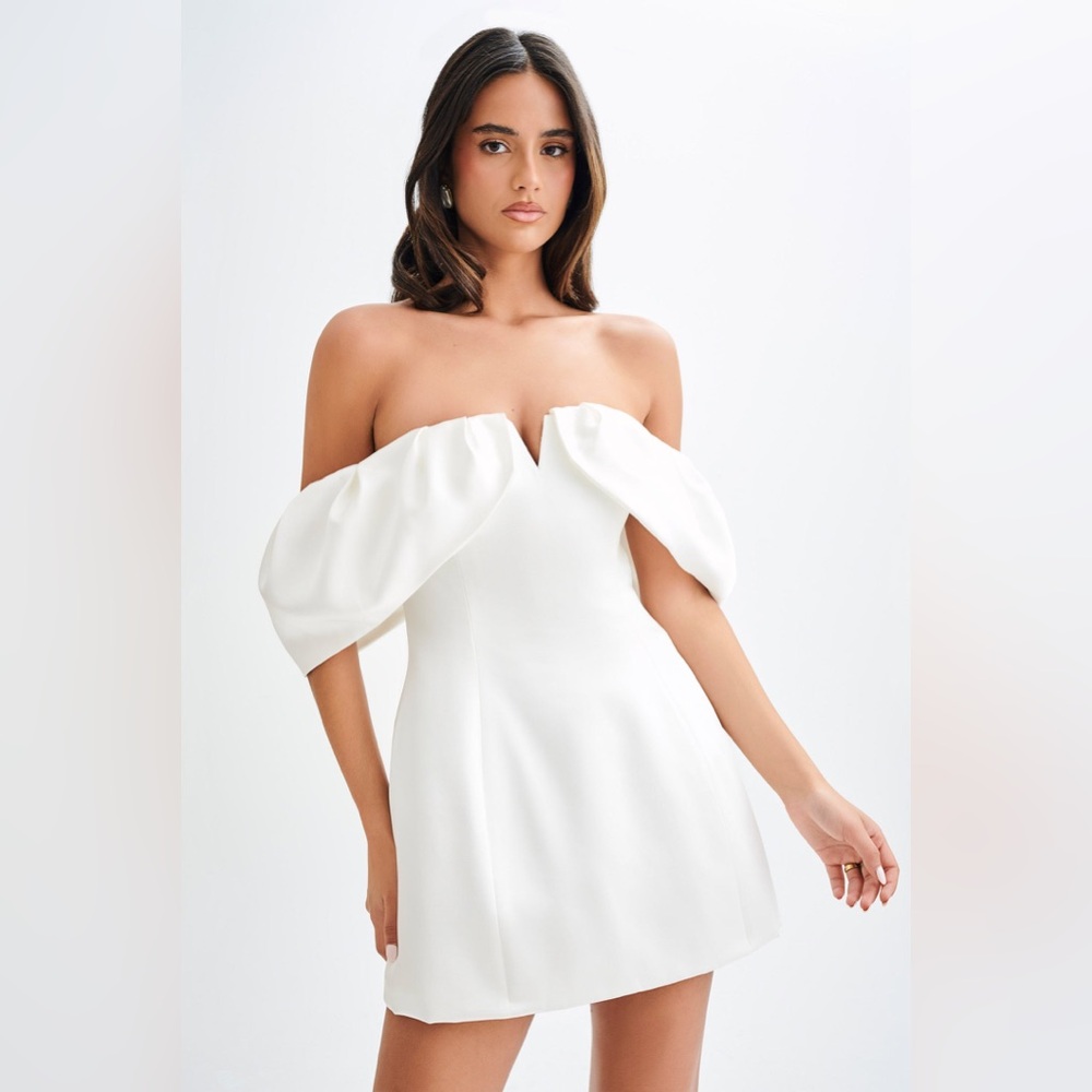 Meshki Portia Off Shoulder Satin Corset Dress